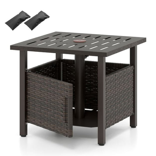 Coast Rattan Side Table Mixed Brown - Table de jardin résistante aux intempéries avec trou pour parasol - 55.5 x 55.5 x 47.5 cm