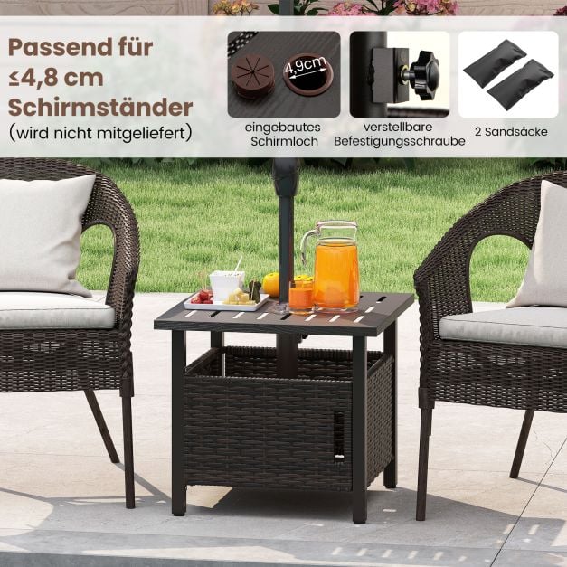 Coast Rattan Side Table Mixed Brown - Table de jardin résistante aux intempéries avec trou pour parasol - 55.5 x 55.5 x 47.5 cm