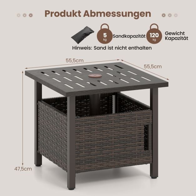 Coast Rattan Side Table Mixed Brown - Table de jardin résistante aux intempéries avec trou pour parasol - 55.5 x 55.5 x 47.5 cm