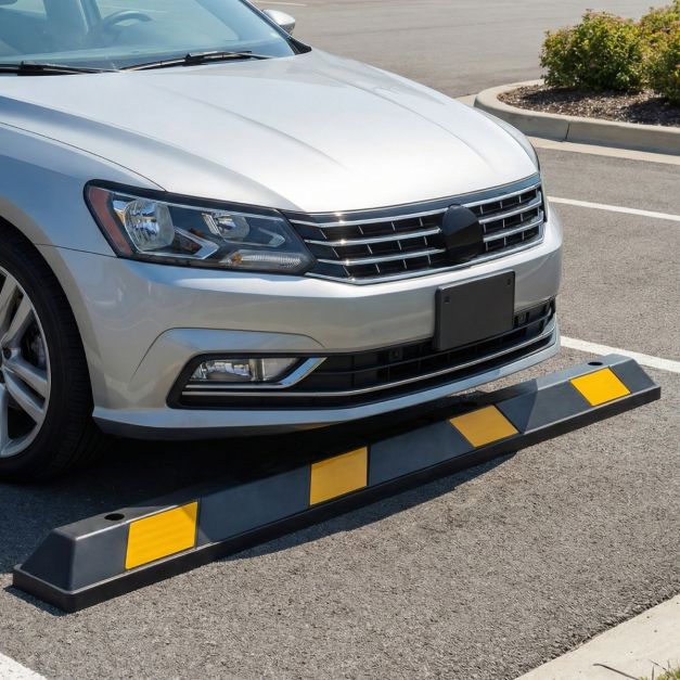 Coast Rubber Wheel Stopper Parking Aid with Yellow Reflective Stripes Parking Lot Stopper for Garage