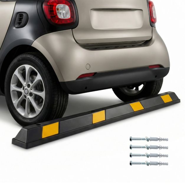 Coast Rubber Wheel Stopper Parking Aid with Yellow Reflective Stripes Parking Lot Stopper for Garage