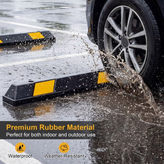 Coast Rubber Wheel Stopper Parking Aid with Yellow Reflective Stripes Parking Lot Stopper for Garage