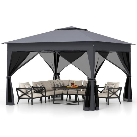 Coast Pop-up Party Tent Grey - Pavillon de jardin avec double toit et parois en maille - 337 x 337 x 260 cm