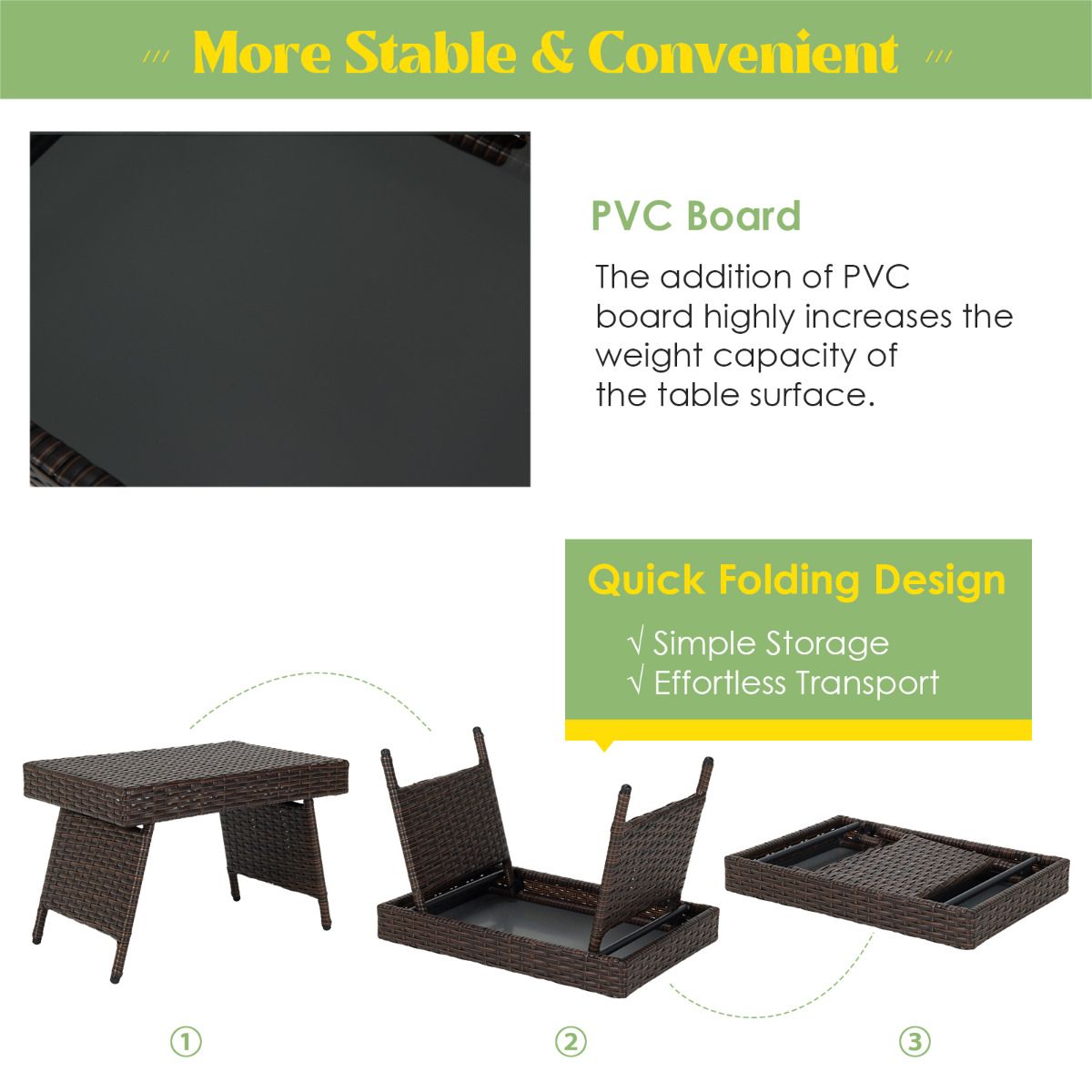 Table basse d'extérieur Coast - Pliable - 60 x 40 x 40 cm - Marron