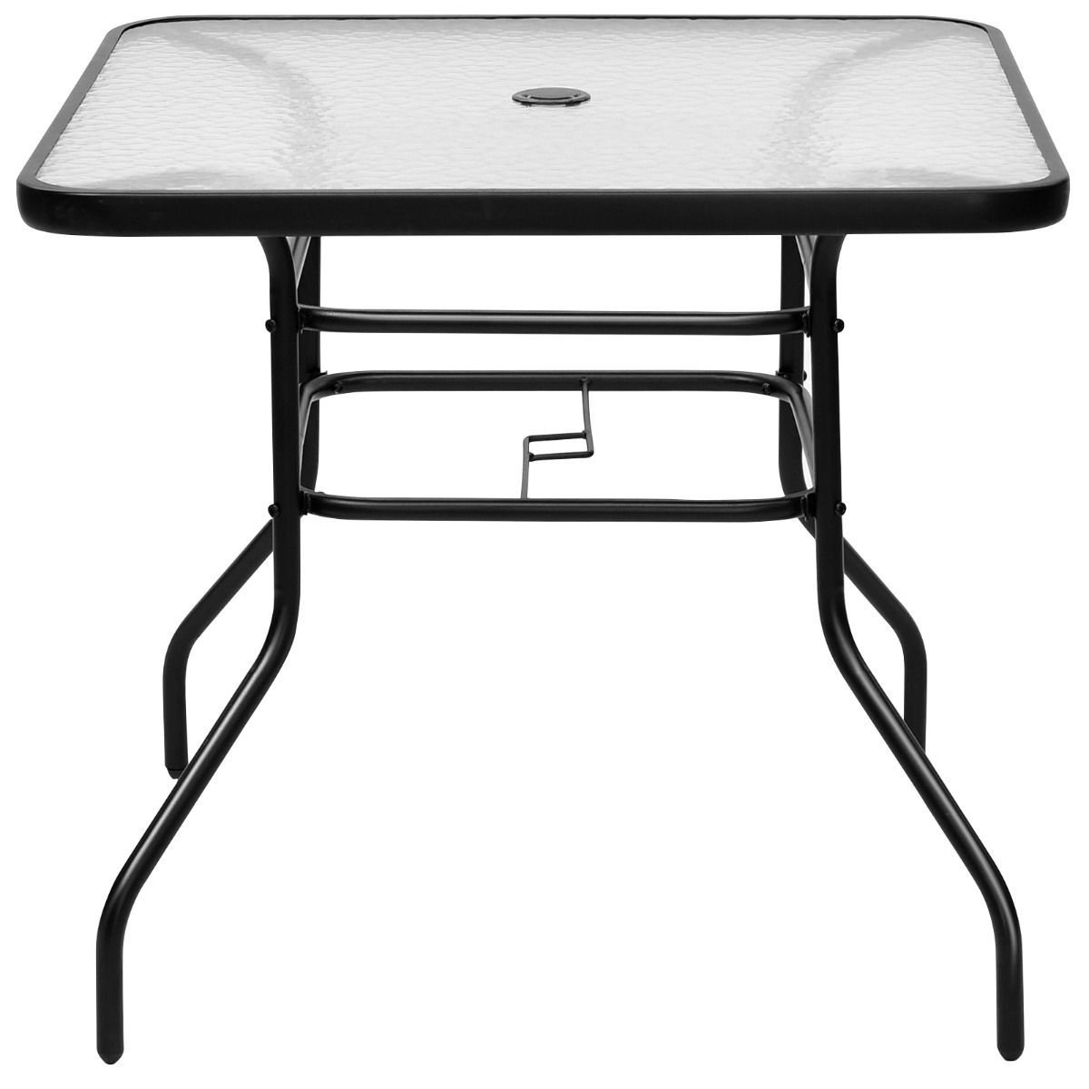 Table de terrasse rectangulaire Coast avec trou pour parasol - Verre trempé - 81 x 81 x 71 cm - Noir