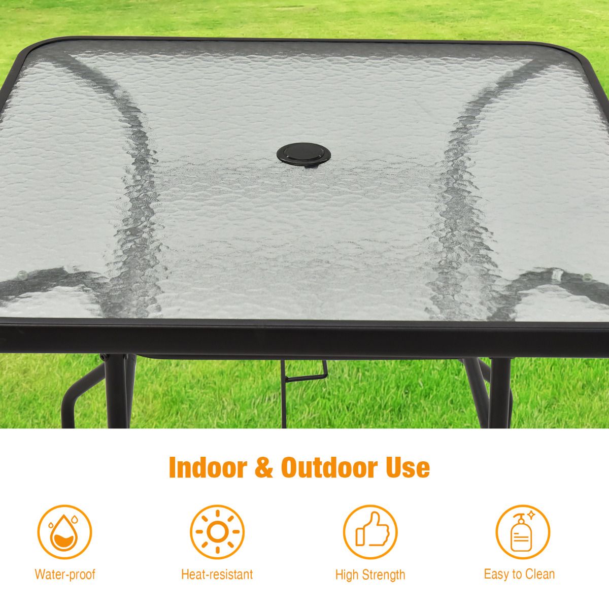 Table de terrasse rectangulaire Coast avec trou pour parasol - Verre trempé - 81 x 81 x 71 cm - Noir