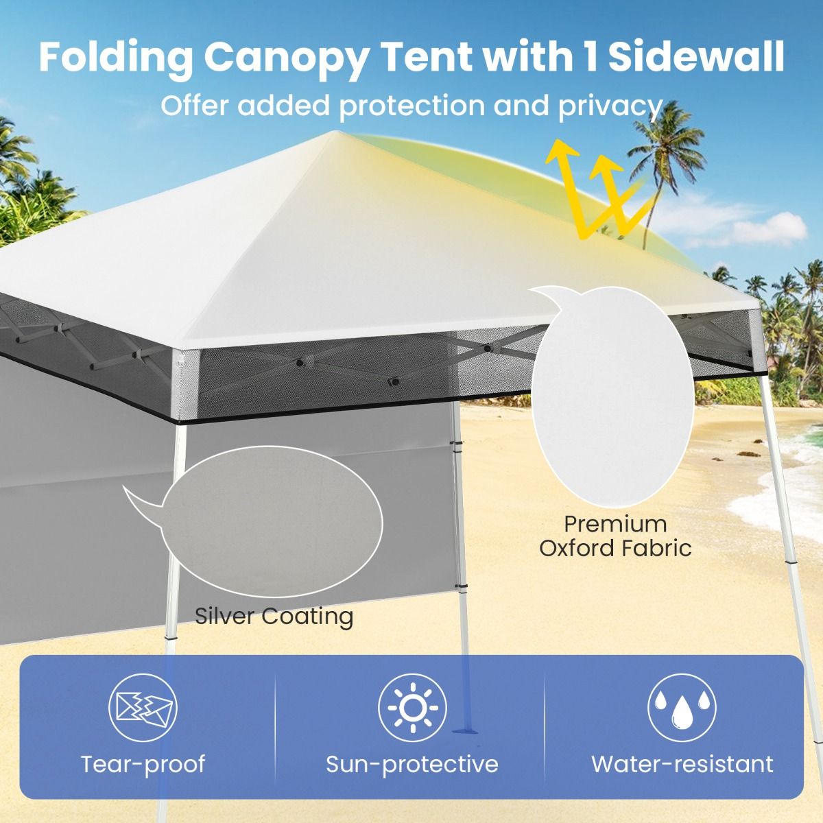 Coast Pop-up pavillon pliant 2 x 2 m - réglable en hauteur - avec paroi latérale - étanche - blanc