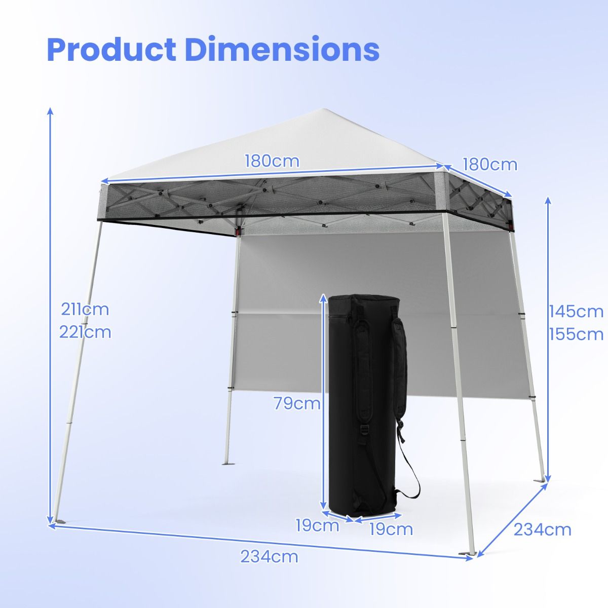 Coast Pop-up pavillon pliant 2 x 2 m - réglable en hauteur - avec paroi latérale - étanche - blanc
