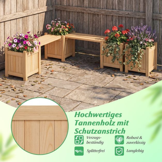 Jardinière Coast avec banc de jardin couleur bois - Boîte à fleurs en bois massif avec 2 bacs latéraux - 105 x 26,5 x 29,5 cm