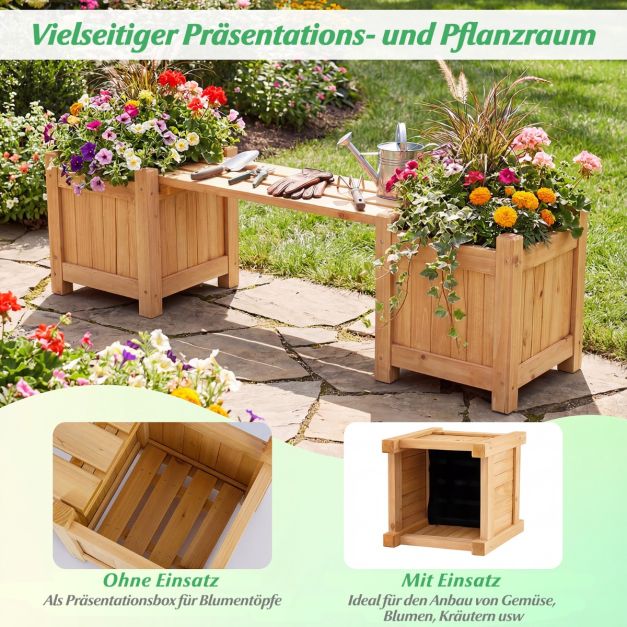 Jardinière Coast avec banc de jardin couleur bois - Boîte à fleurs en bois massif avec 2 bacs latéraux - 105 x 26,5 x 29,5 cm