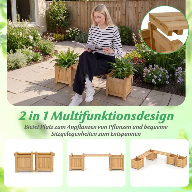 Jardinière Coast avec banc de jardin couleur bois - Boîte à fleurs en bois massif avec 2 bacs latéraux - 105 x 26,5 x 29,5 cm