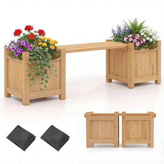 Jardinière Coast avec banc de jardin couleur bois - Boîte à fleurs en bois massif avec 2 bacs latéraux - 105 x 26,5 x 29,5 cm