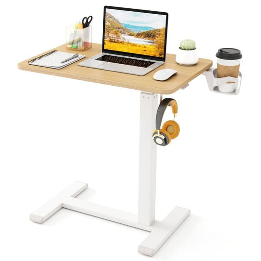 Coast Bed Table Natural - Table d'appoint mobile réglable en hauteur avec porte-gobelet - 60 x 40 x 65,5-100 cm