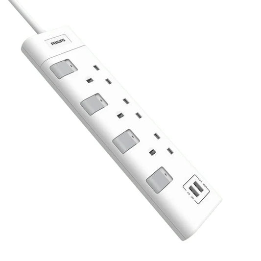 Multiprise - Philips Prise de courant - 230V - 3 voies - 2 mètres - 3AC - Blanc