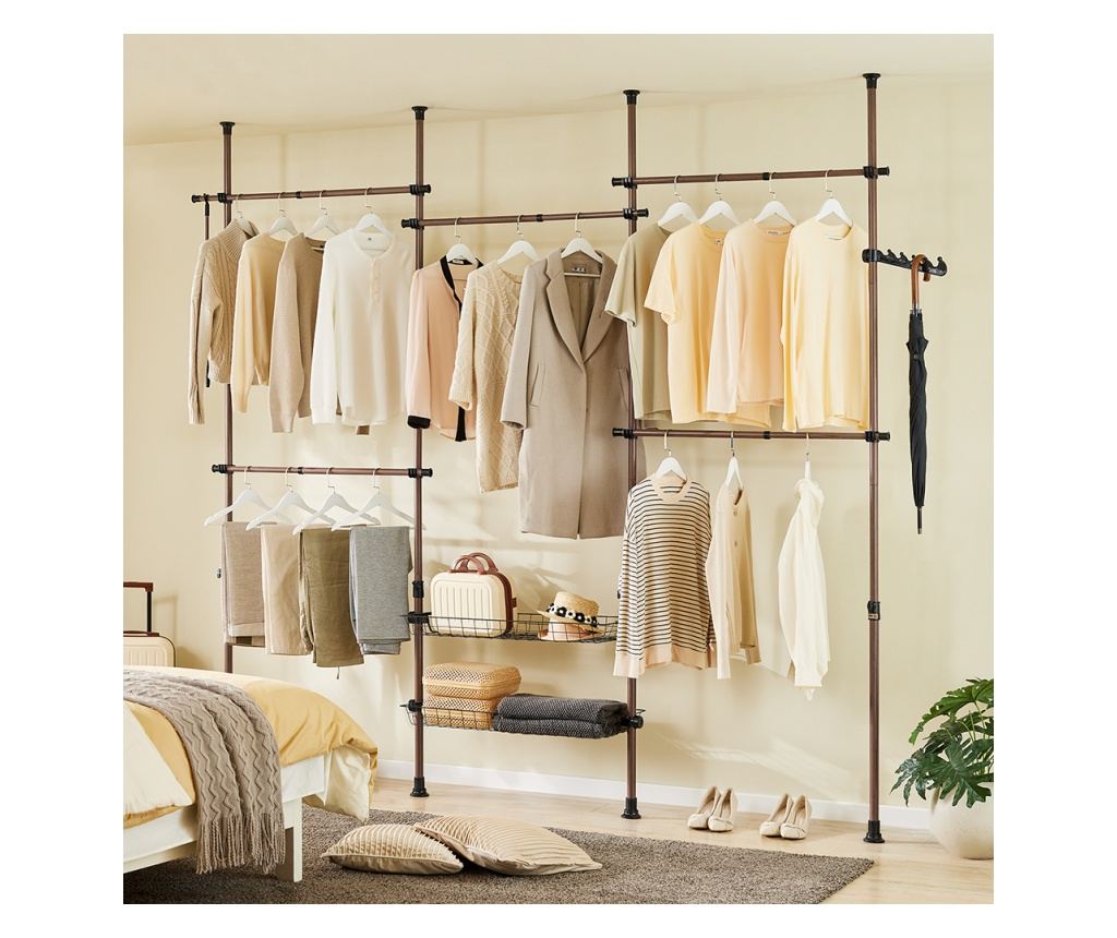 SoBuy Porte-manteau sur pied avec 2 étagères - réglable - sur pied - marron