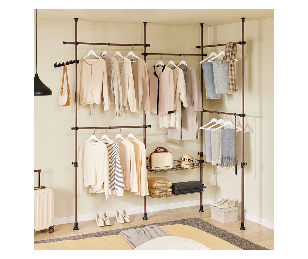 SoBuy Porte-manteau sur pied avec 2 étagères - réglable - sur pied - marron