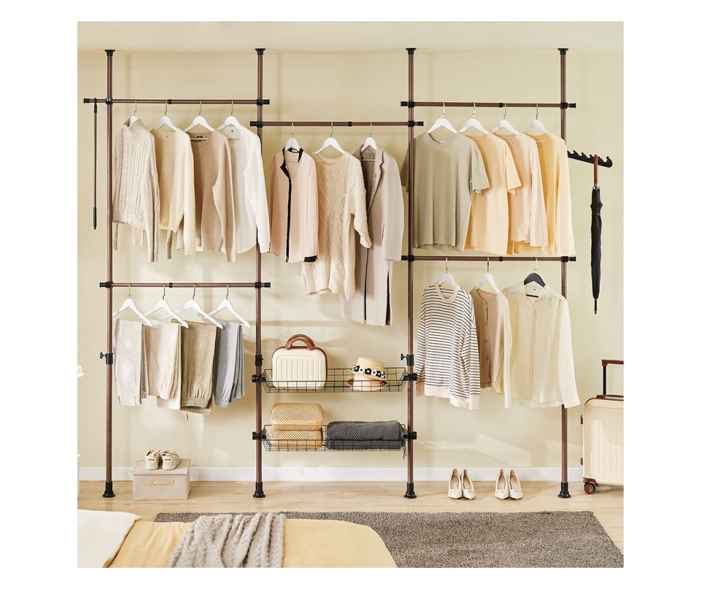 SoBuy Porte-manteau sur pied avec 2 étagères - réglable - sur pied - marron