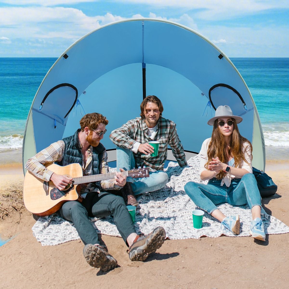 Coast Pop-Up Beach Tent Tente parasol pour 3-4 personnes - UPF 50+ Silver Coating - 220 x 159 x 115 cm - Bleu