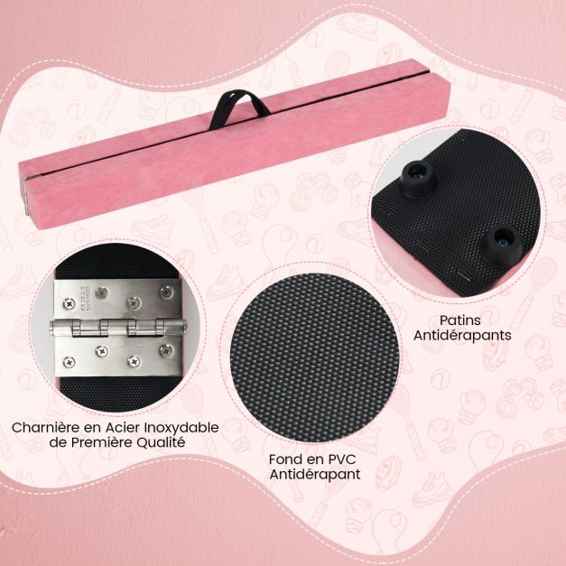 Poutre d'équilibre Coast - pliable - mousse - bois - gymnastique - 240cm - rose