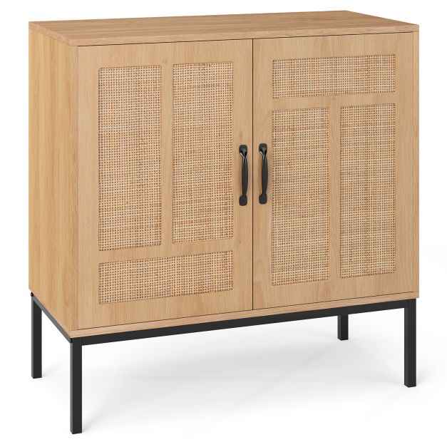 Coast Rattan Sideboard Natural - Meuble de rangement Boho avec 2 portes et étagère réglable - 80 x 38 x 81 cm