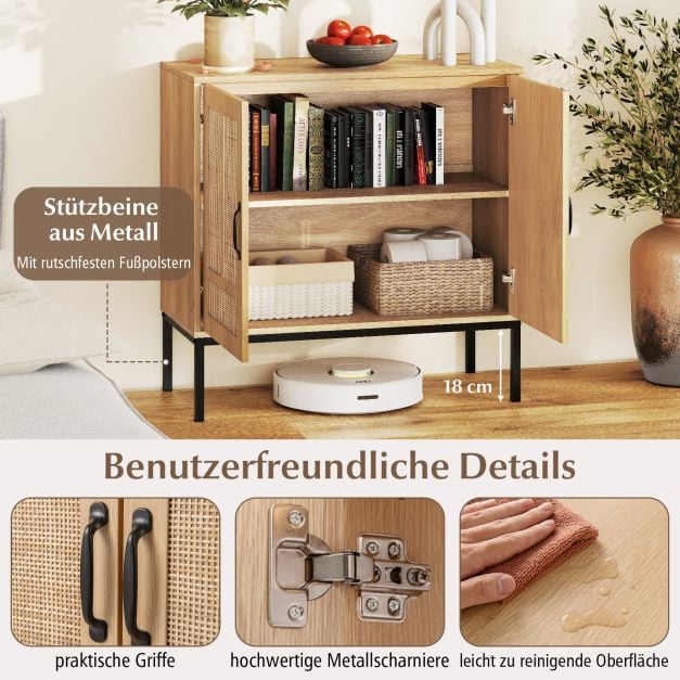 Coast Rattan Sideboard Natural - Meuble de rangement Boho avec 2 portes et étagère réglable - 80 x 38 x 81 cm