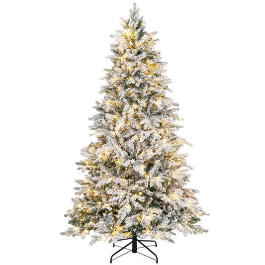 Coast sapin de Noël artificiel 210 cm - design hivernal floqué - 1684 pointes de branches - 300 lumières LED blanc chaud - articulé - blanc/vert