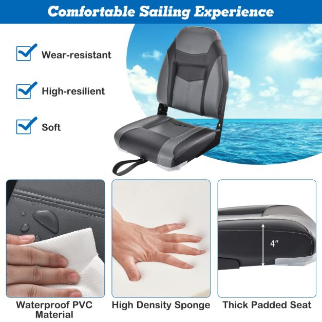 Coast Boat Chair - Pliable - Cuir PVC - 42 x 50 x 51 cm - Noir