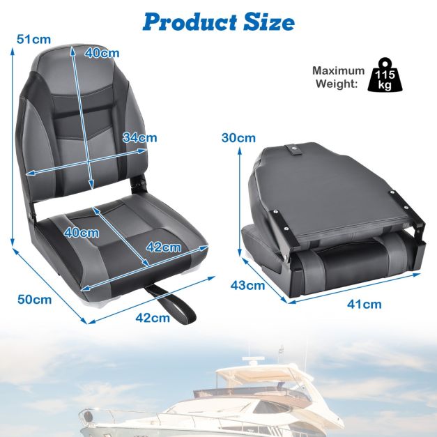 Coast Boat Chair - Pliable - Cuir PVC - 42 x 50 x 51 cm - Noir