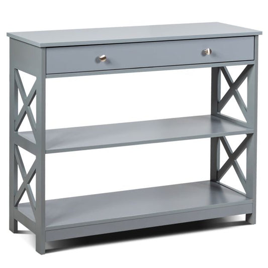 Table d'appoint Coast à 3 étagères – Table d'entrée en bois avec tiroir 100 x 30 x 80 cm – Gris