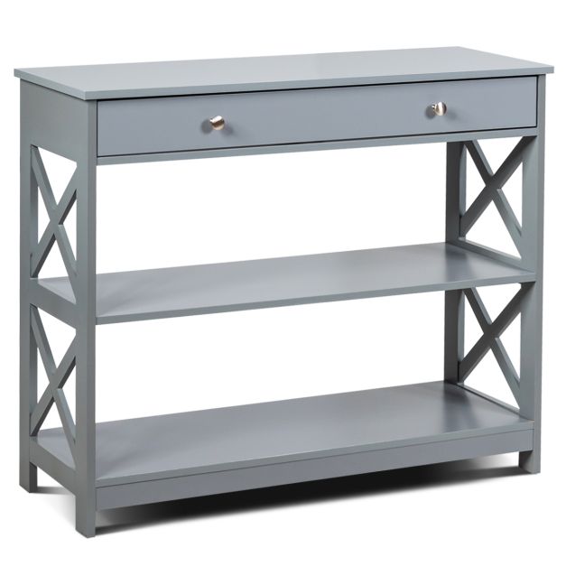 Table d'appoint Coast à 3 étagères – Table d'entrée en bois avec tiroir 100 x 30 x 80 cm – Gris