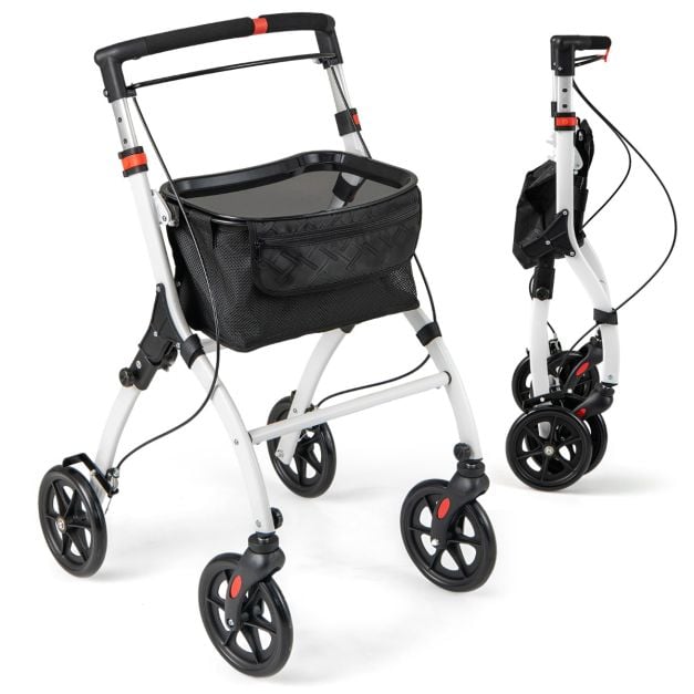 Déambulateur Coast blanc/noir - Déambulateur étroit pliable avec plateau, panier et freins - 68 x 53 x 90-103 cm
