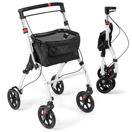 Déambulateur Coast blanc/noir - Déambulateur étroit pliable avec plateau, panier et freins - 68 x 53 x 90-103 cm
