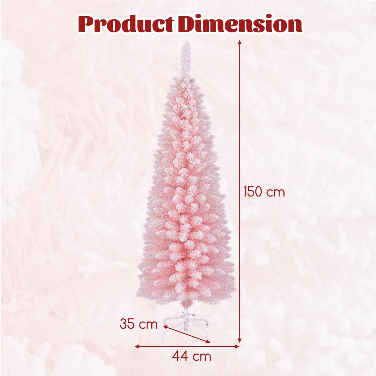 Coast Artificial Christmas Tree - 150 cm - Pink - Snowy - Slim Design - 328 Branch tips - Metal Stand