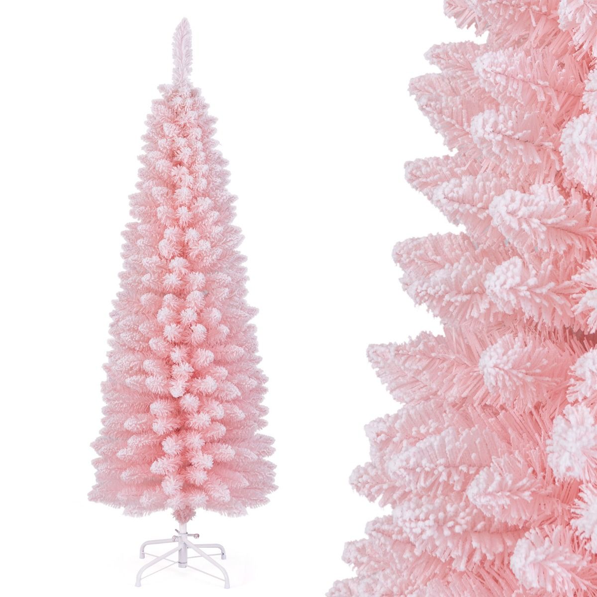 Coast Artificial Christmas Tree - 150 cm - Pink - Snowy - Slim Design - 328 Branch tips - Metal Stand