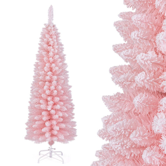 Coast Artificial Christmas Tree - 150 cm - Pink - Snowy - Slim Design - 328 Branch tips - Metal Stand