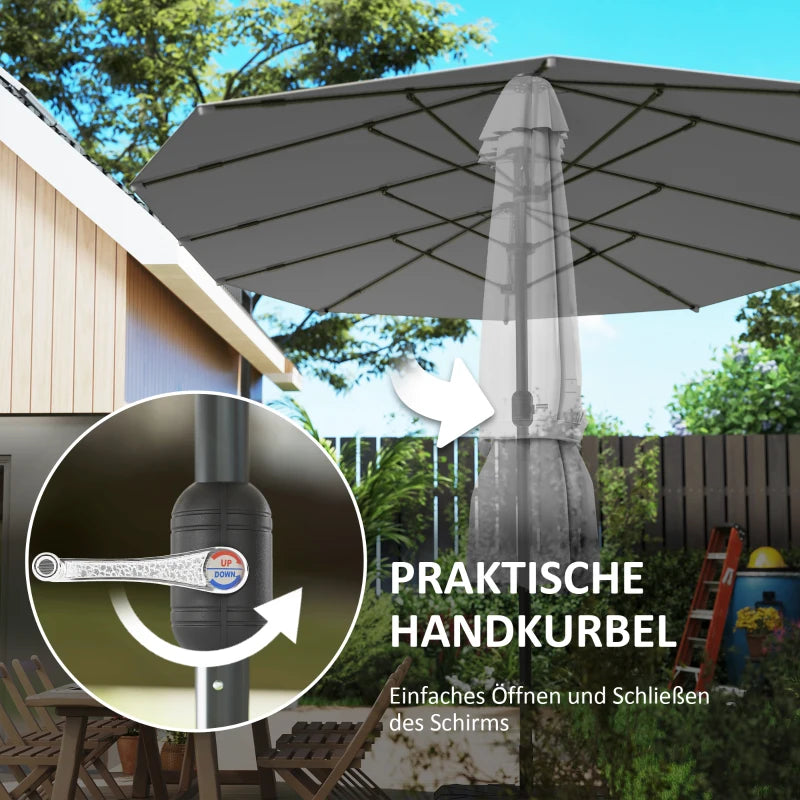 Outsunny XXL Parasol double face 436x260 cm - Gris foncé - Protection UV30+ - Ovale - Avec manivelle - Jardin et terrasse