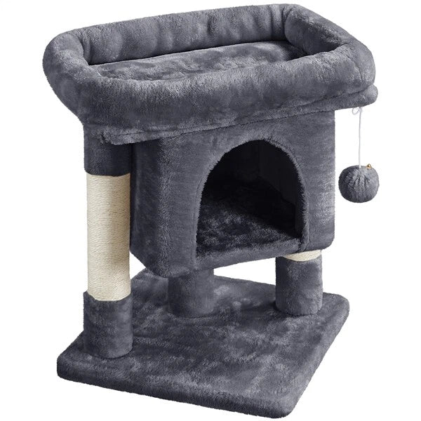 Yaheetech Cat Scratch Post 60x40x40 cm - Dark Grey - Arbre à chat à 2 étages avec une large surface de couchage et des griffoirs