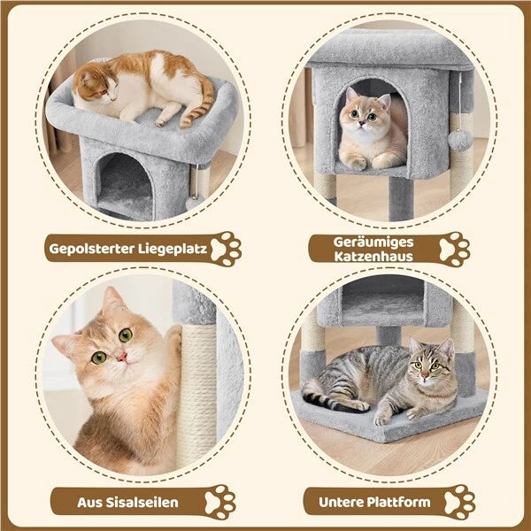 Yaheetech Cat Scratch Post 60x40x40 cm - Dark Grey - Arbre à chat à 2 étages avec une large surface de couchage et des griffoirs