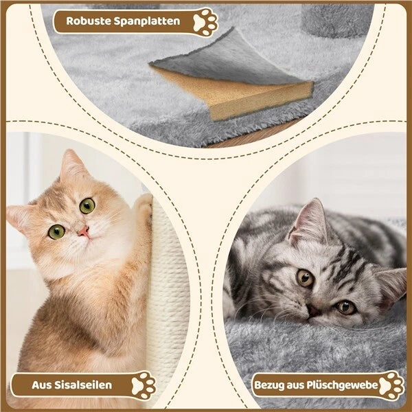 Yaheetech Cat Scratch Post 60x40x40 cm - Dark Grey - Arbre à chat à 2 étages avec une large surface de couchage et des griffoirs