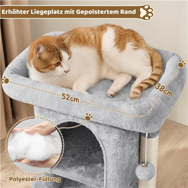 Yaheetech Cat Scratch Post 60x40x40 cm - Dark Grey - Arbre à chat à 2 étages avec une large surface de couchage et des griffoirs