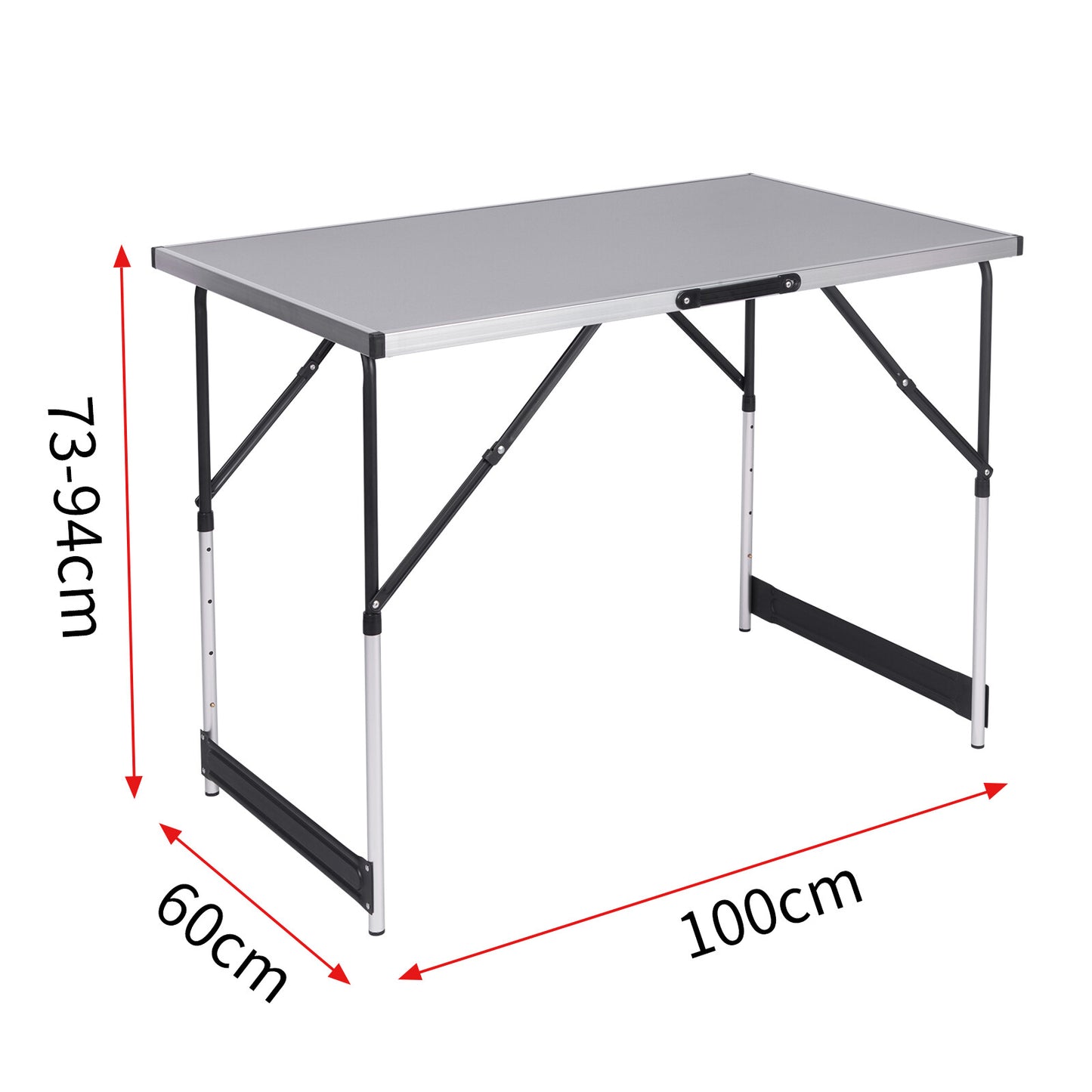 Table pliante Woltu 60x100 cm - Gris - Réglable en 4 hauteurs (73-94 cm)
