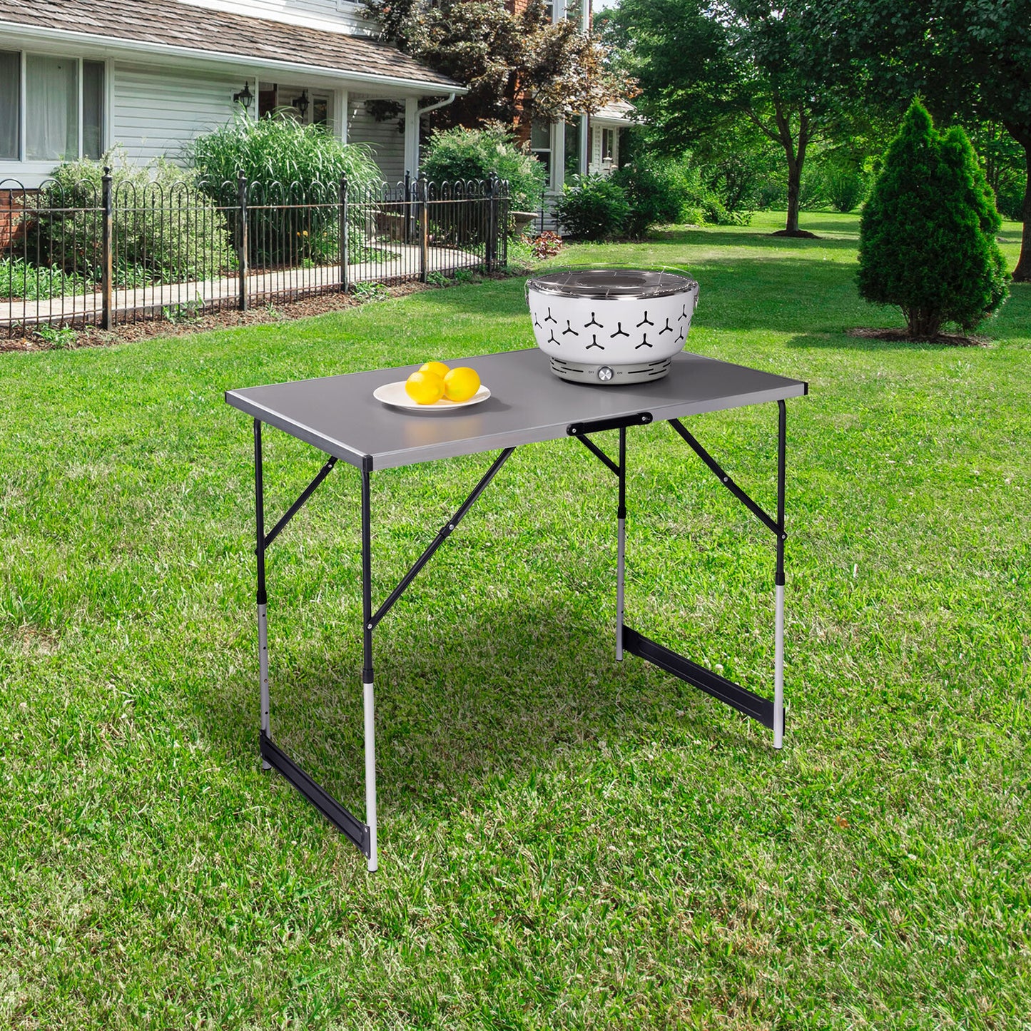 Table pliante Woltu 60x100 cm - Gris - Réglable en 4 hauteurs (73-94 cm)