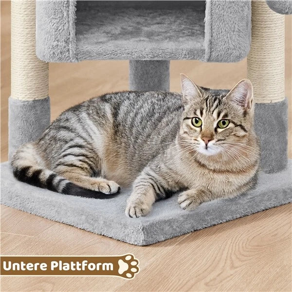 Yaheetech Cat Scratch Post 60x40x40 cm - Dark Grey - Arbre à chat à 2 étages avec une large surface de couchage et des griffoirs