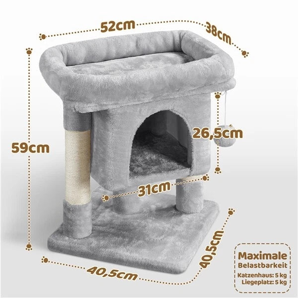 Yaheetech Cat Scratch Post 60x40x40 cm - Dark Grey - Arbre à chat à 2 étages avec une large surface de couchage et des griffoirs