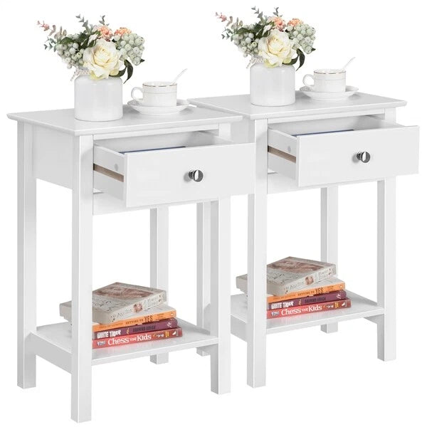 Yaheetech Table de chevet - Lot de 2 - Table de lit - 40x30x61 cm - MDF - Moderne - blanc