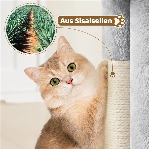 Yaheetech Cat Scratch Post 60x40x40 cm - Dark Grey - Arbre à chat à 2 étages avec une large surface de couchage et des griffoirs