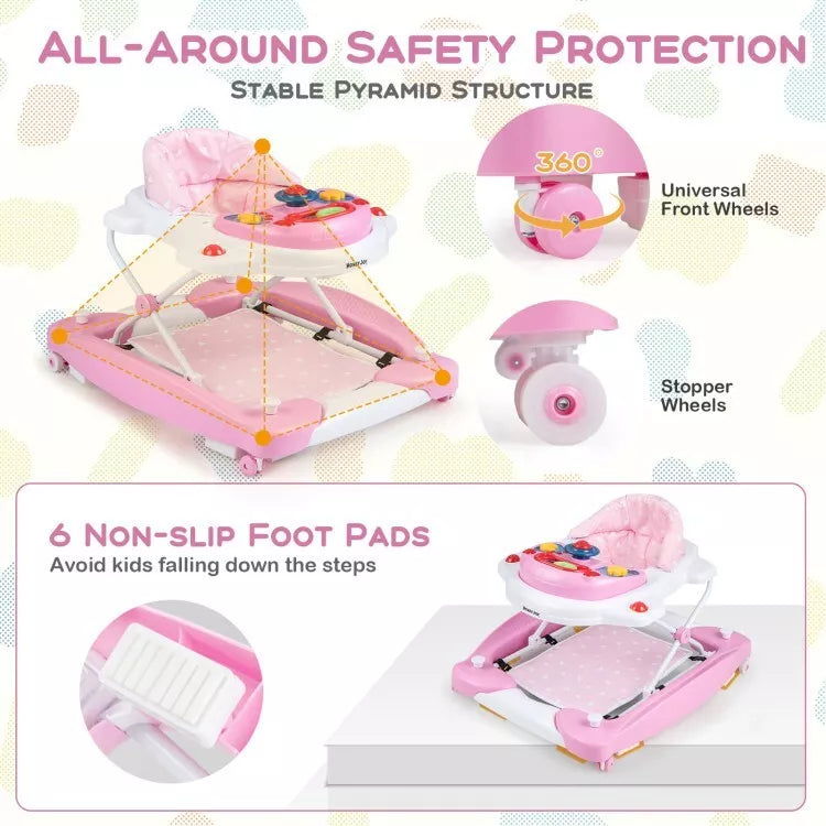 Poussette Coast Baby - Pliable - 6 x 1 - Hauteur réglable - 71 x 61 x 50 cm - Rose