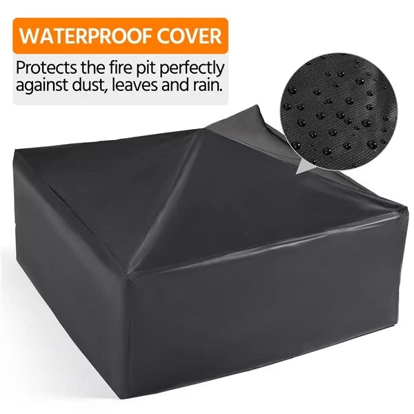 Yaheetech Outdoor Fire Bowl Square - équipé d'un pare-étincelles, d'un tisonnier et d'un couvercle imperméable - pour le jardin et la terrasse - métal noir - 81,2 x 81,2 x 50 cm