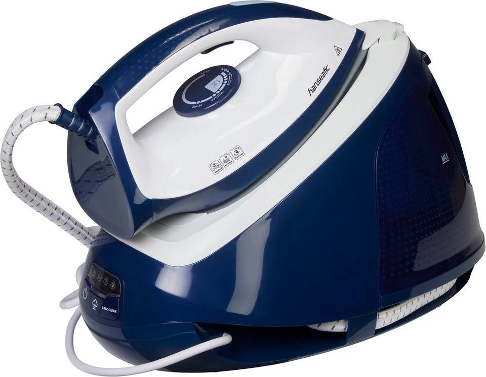 Hanseatic - Station de repassage à vapeur avec pression de vapeur de 6,5 bars - Vapeur verticale et réservoir d'eau amovible - Système anti-calcaire et temps de chauffe rapide - Plastique bleu et noir