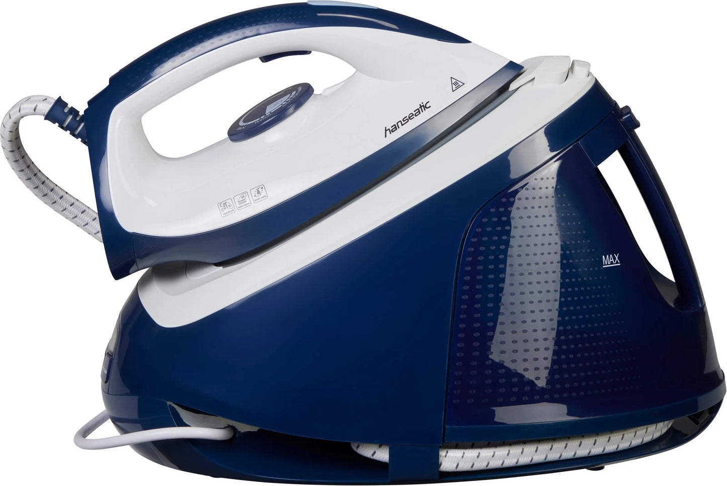 Hanseatic - Station de repassage à vapeur avec pression de vapeur de 6,5 bars - Vapeur verticale et réservoir d'eau amovible - Système anti-calcaire et temps de chauffe rapide - Plastique bleu et noir
